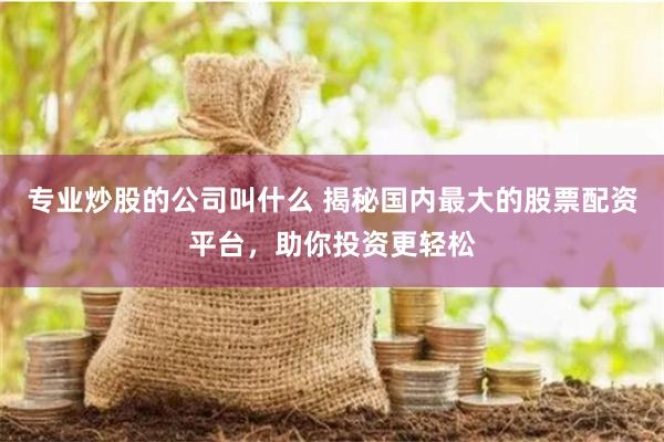 专业炒股的公司叫什么 揭秘国内最大的股票配资平台，助你投资更轻松